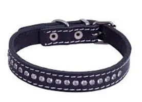 Ошейник кожаный двойной со стразами